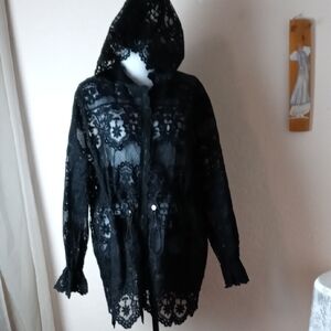 NWT Taelynn Black Lace Hooded Jacket